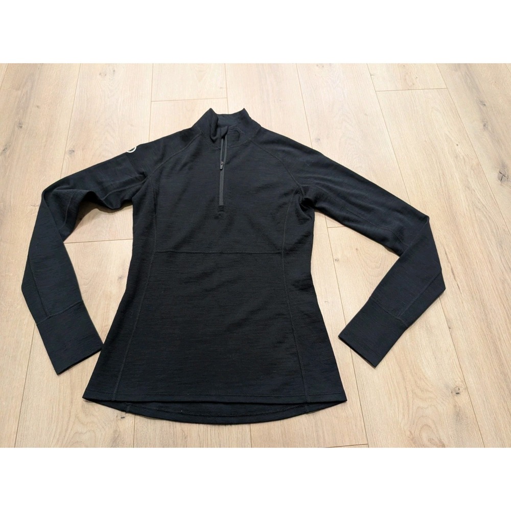 Backcountry Spruces‎ Mid-Weight Black Merino 1/4-Zip Printed Top Size Medium